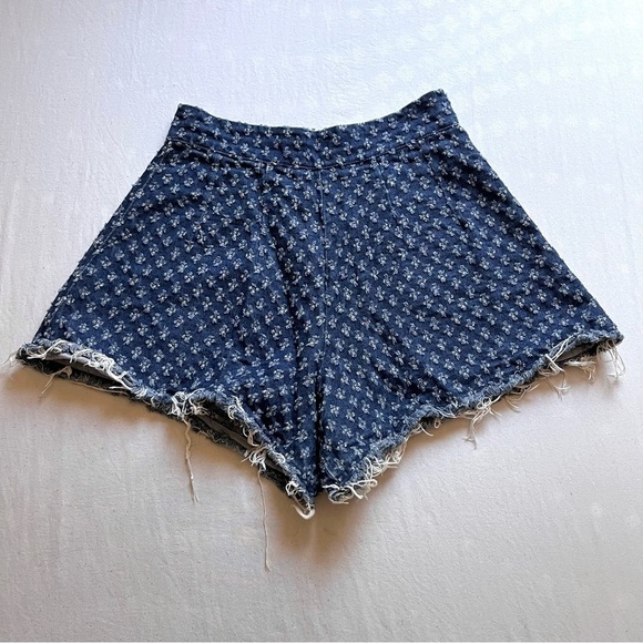 BABYGHOST blue denim raw hem high rise shorts